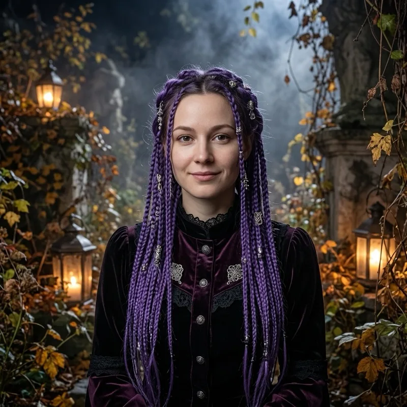 Midnight Braids — Violet braids · moonlit garden