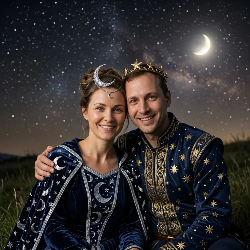 Moon & Star — Two people · starry hilltop