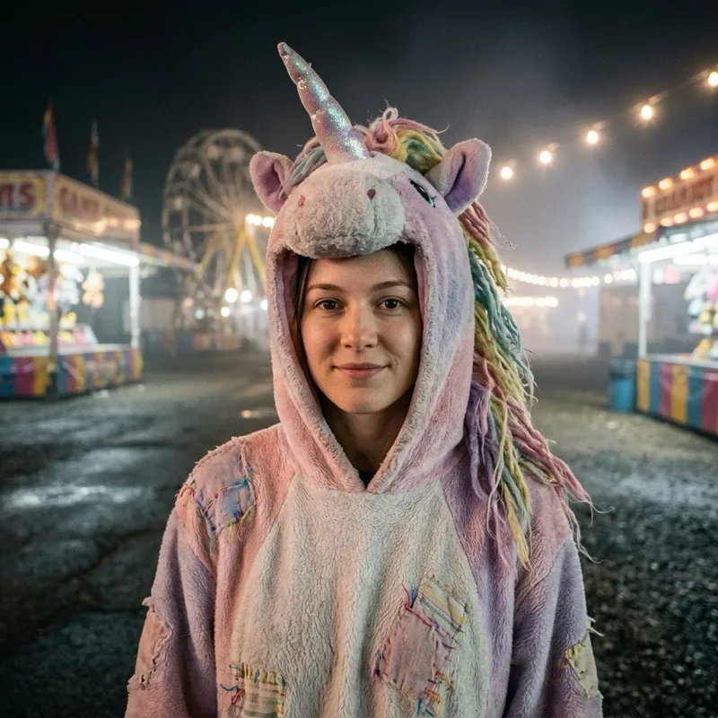 Haunted Unicorn Mascot — Pastel plush · haunted carnival